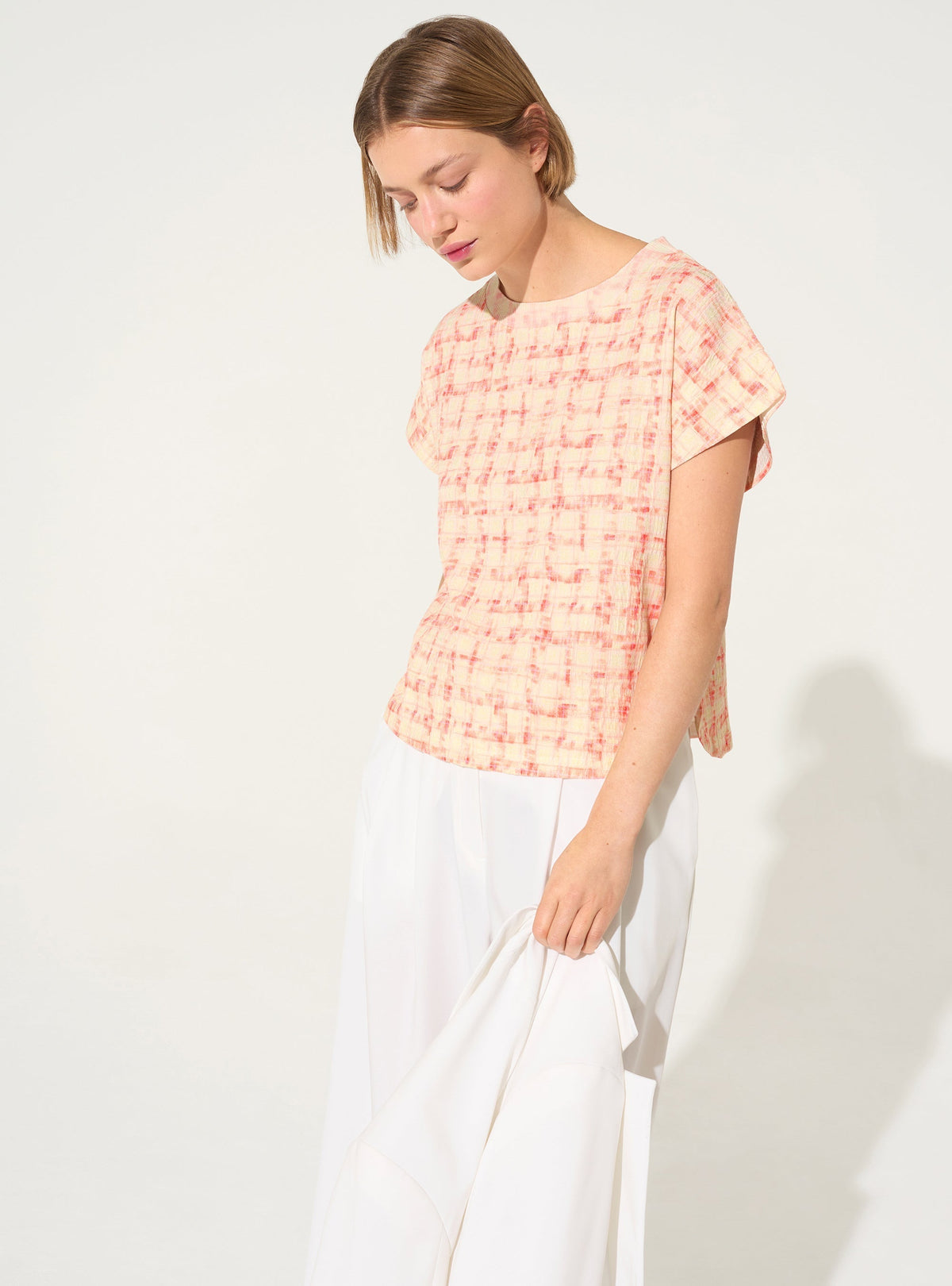 Straight blouse with orange print