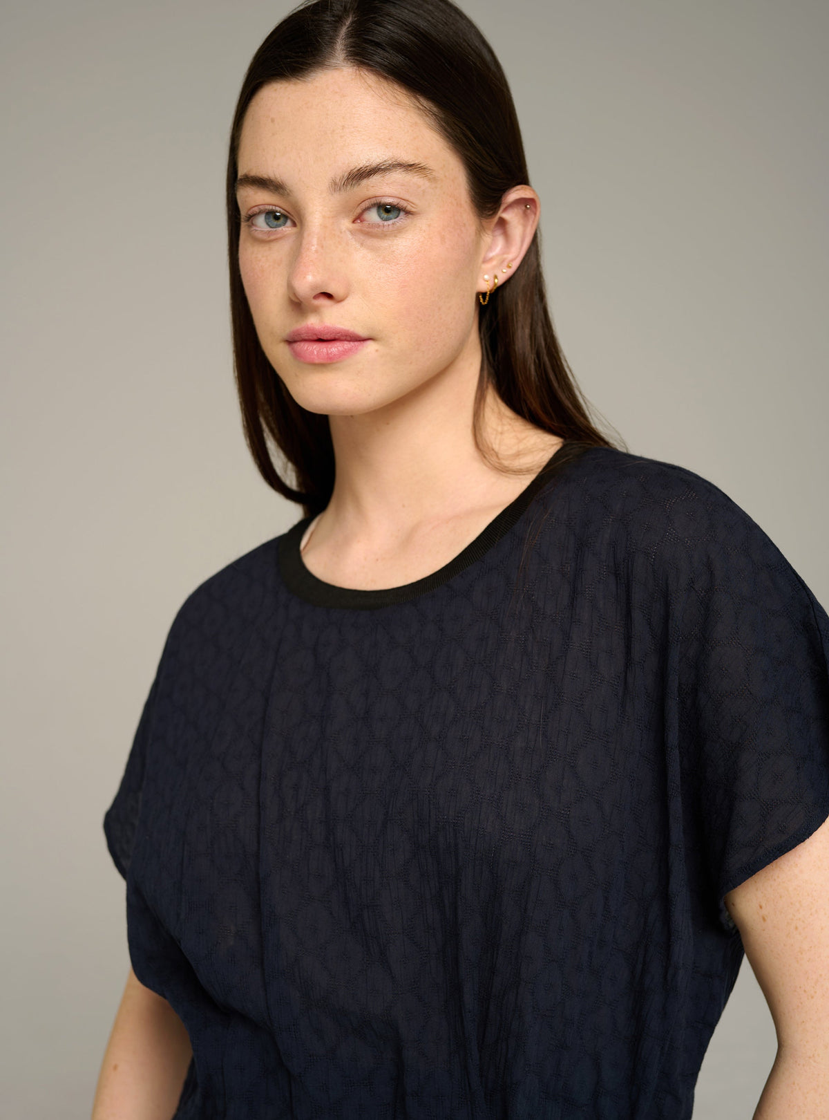 Cotélac acoté Printed short-sleeve straight cotton blouse
