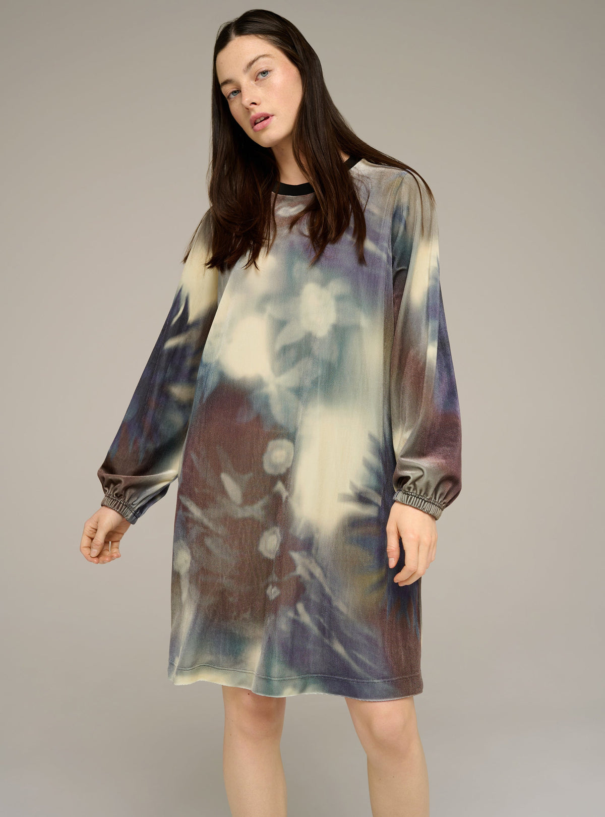 Cotélac Printed long-sleeve velvet mini dress