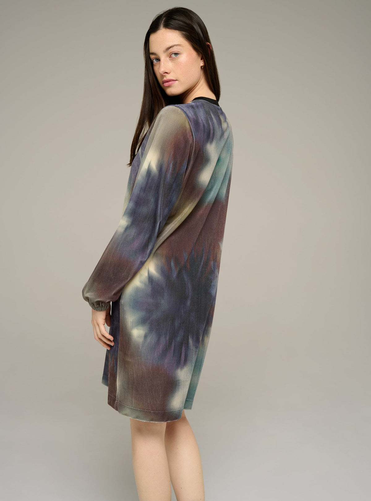 Cotélac Printed long-sleeve velvet mini dress
