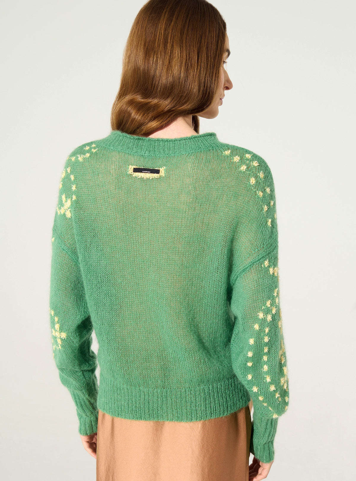 Embossed sweater, wool and green mohair