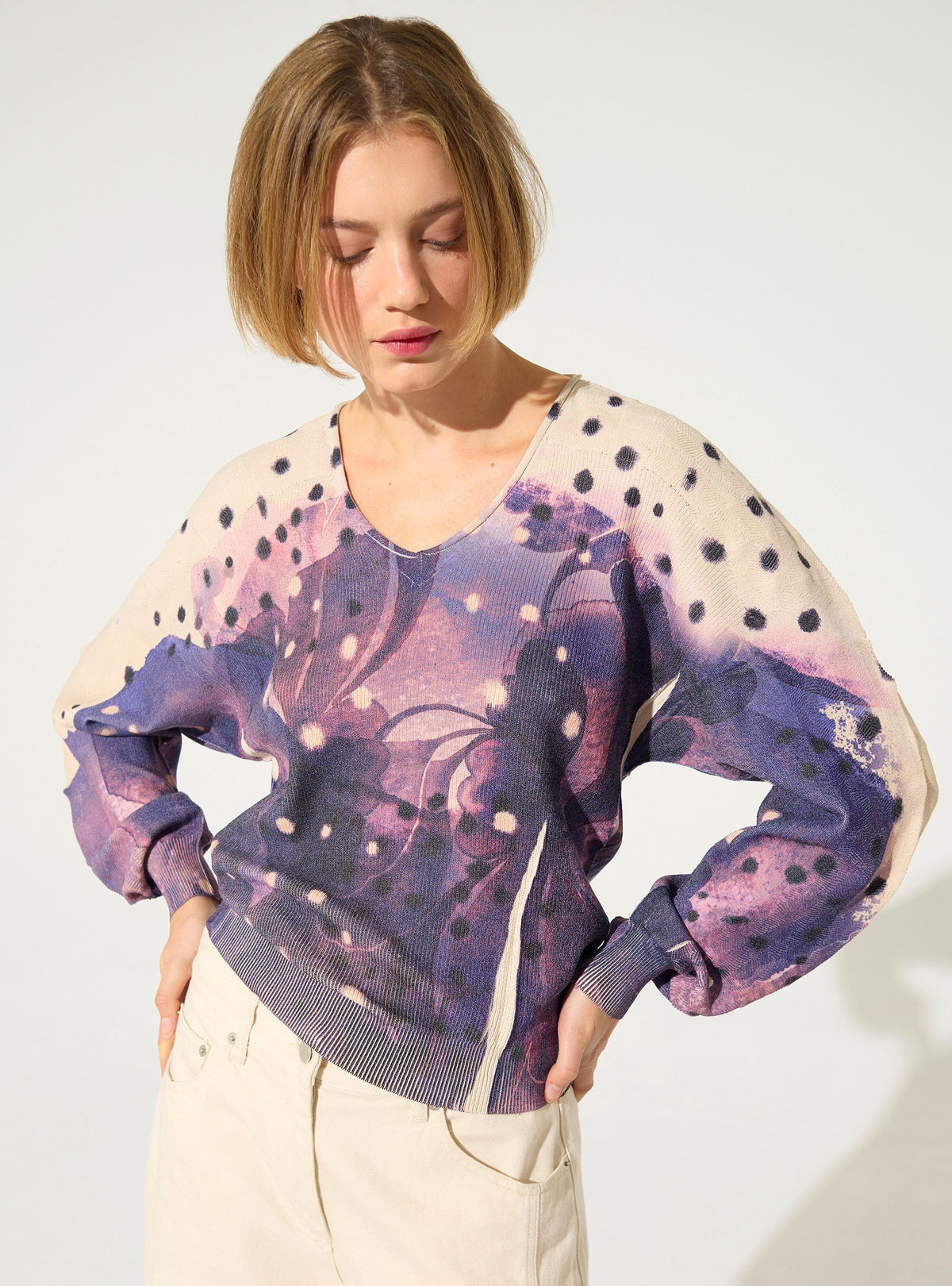 Purple sublimated v-neck sweater