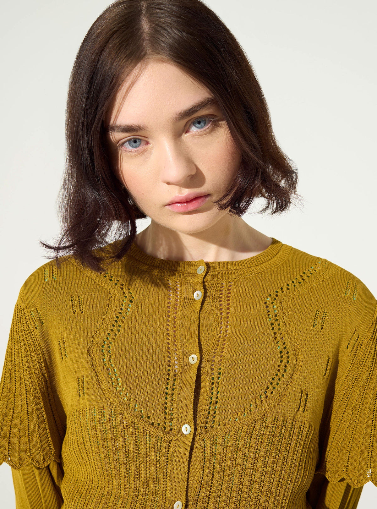 Yellow ochre pleated cardigan