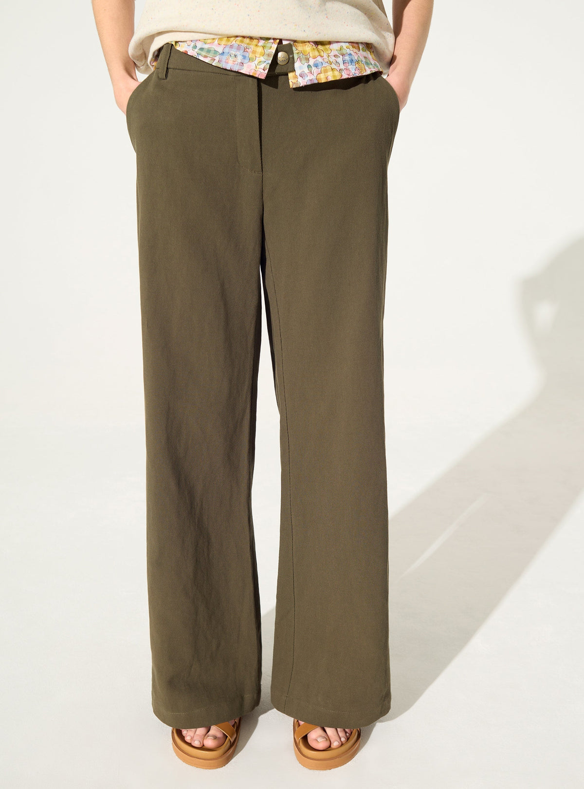 Green cotton and linen trousers