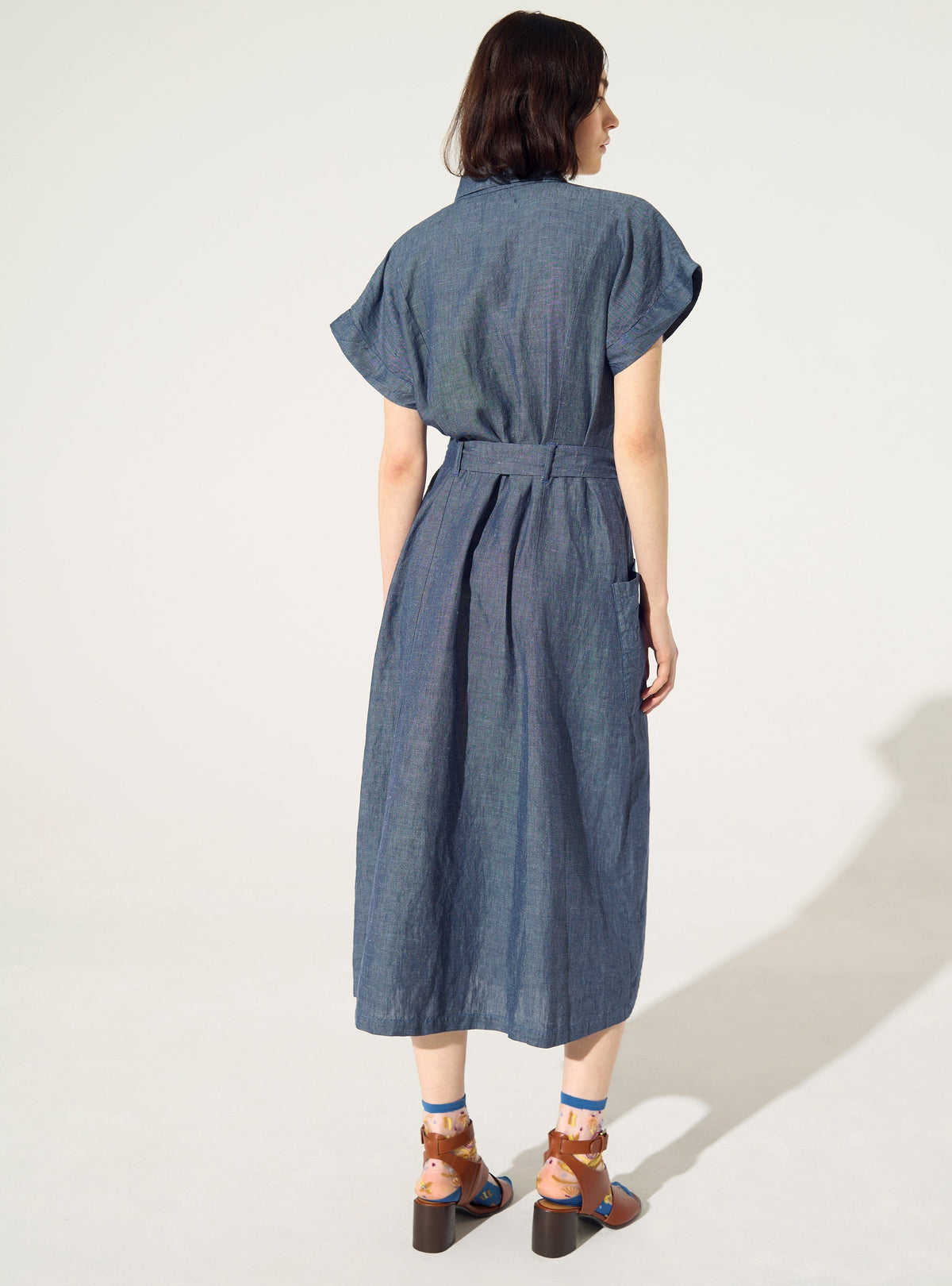 Loose linen and blue cotton dress