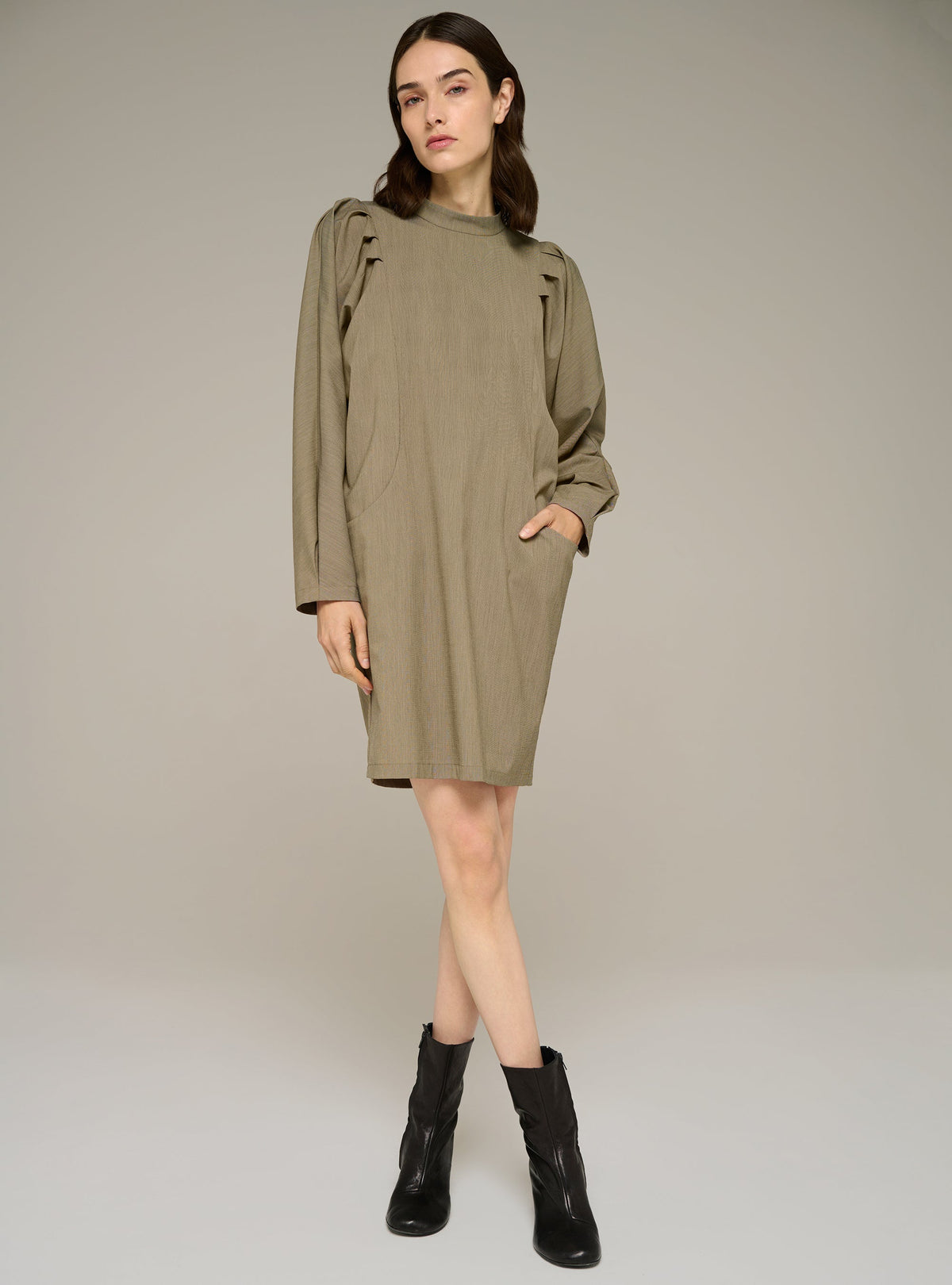 Cotélac Striped long-sleeve officer-collar midi dress