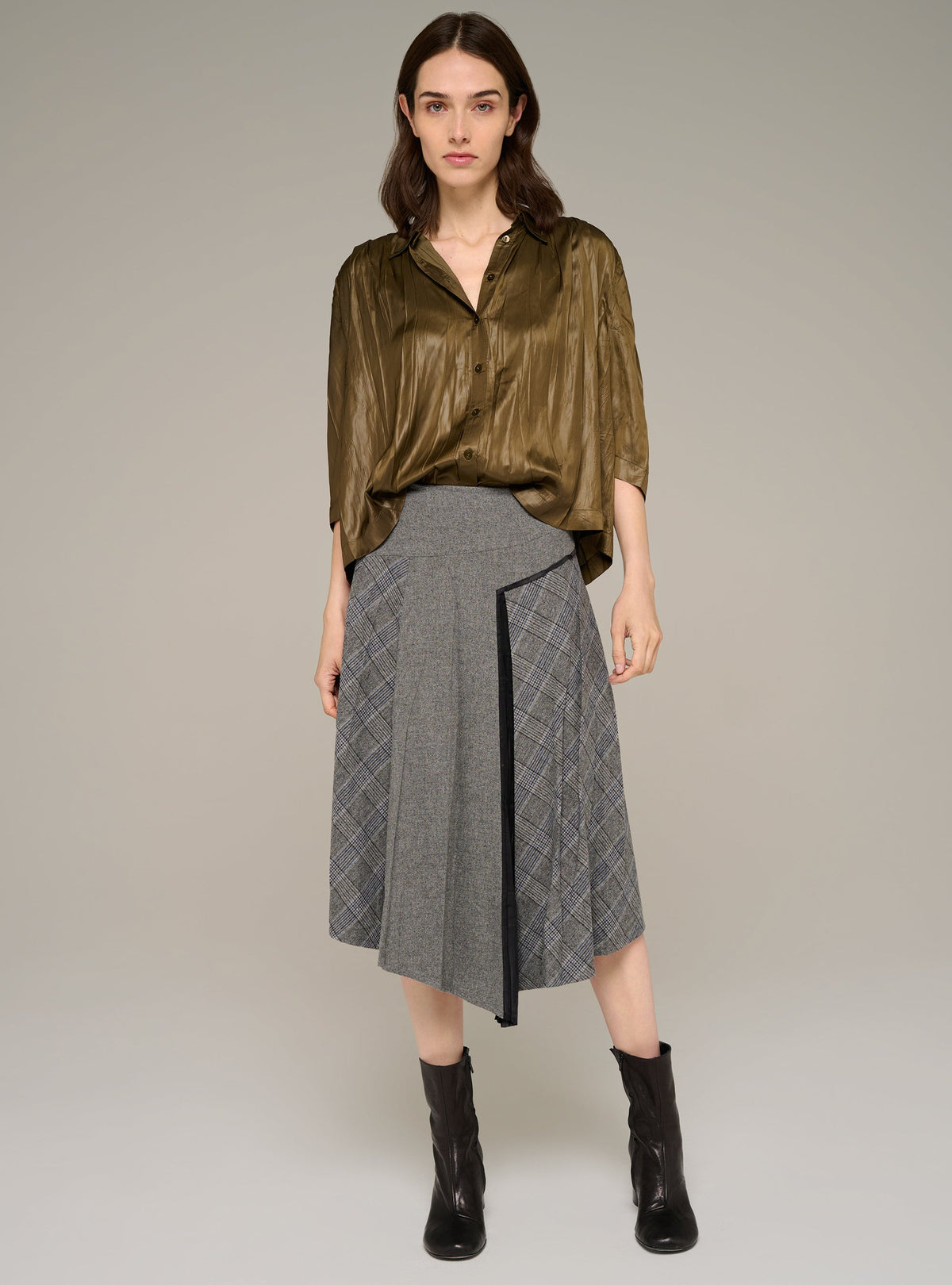 Cotélac Plaid pleated long straight skirt