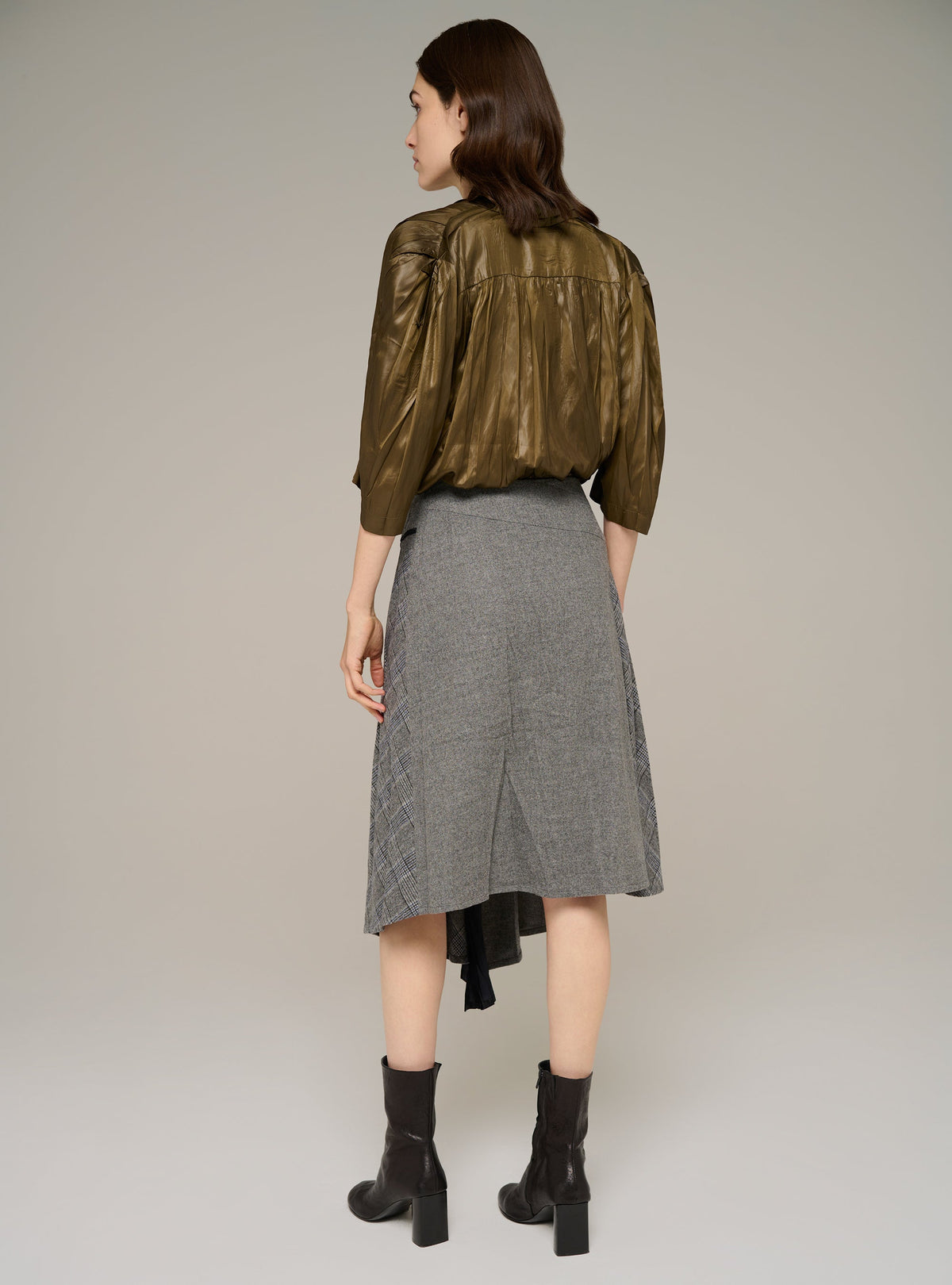 Cotélac Plaid pleated long straight skirt