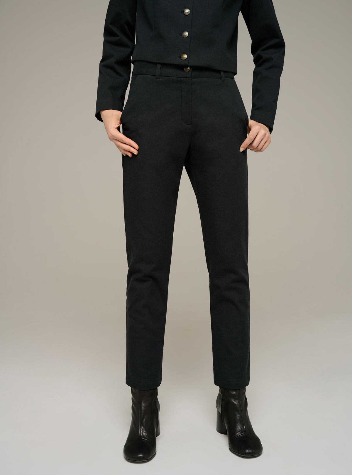 Black straight-leg pants