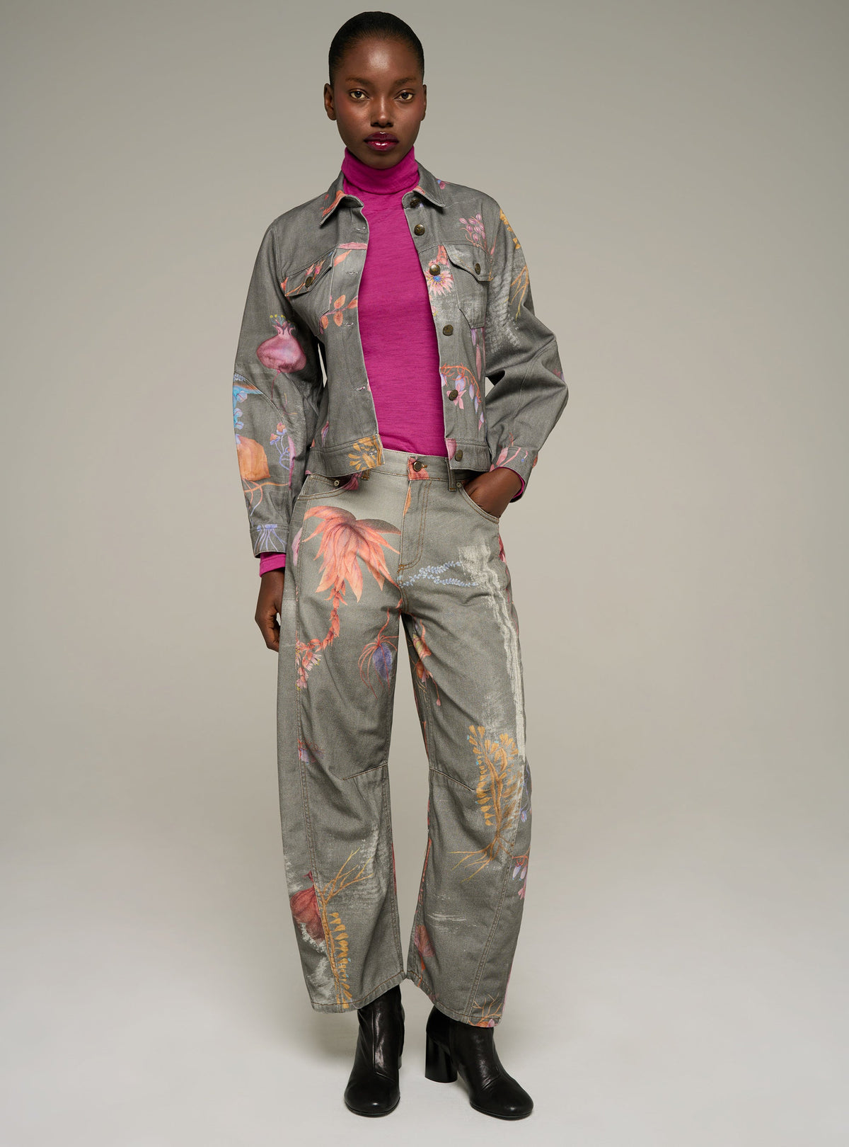 Cotélac Printed long-sleeve denim jacket
