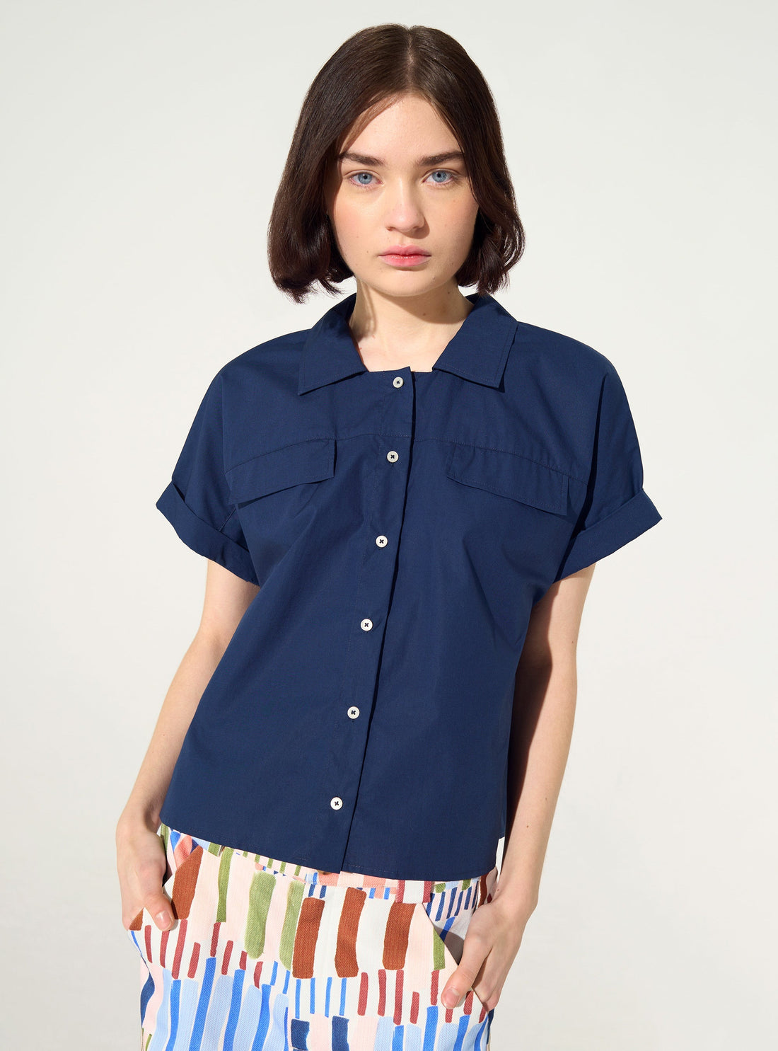 Oversized shirt in blue organic cotton