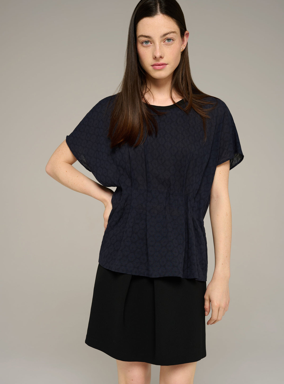 Cotélac Printed short-sleeve straight cotton blouse
