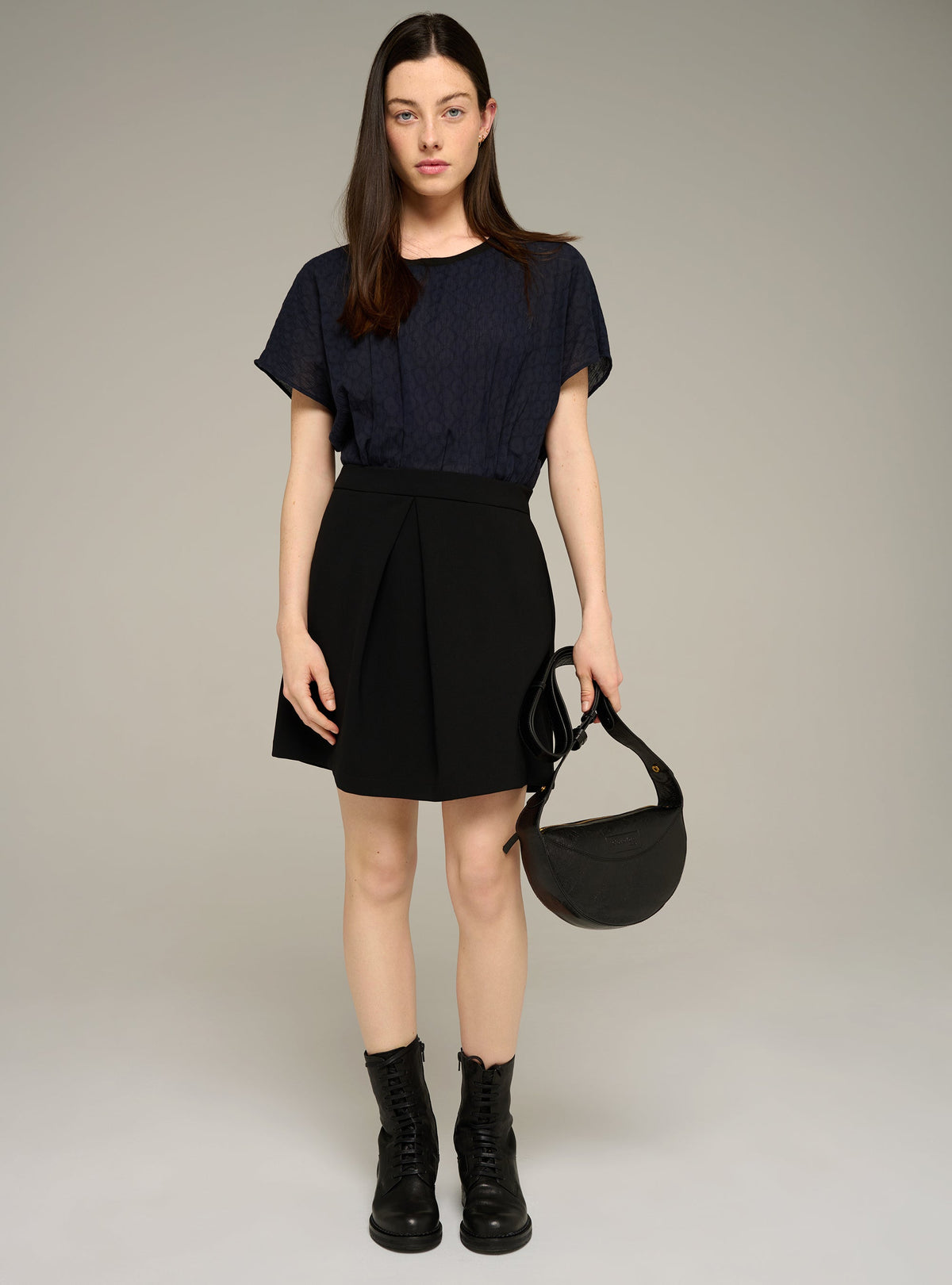 Cotélac Printed short-sleeve straight cotton blouse