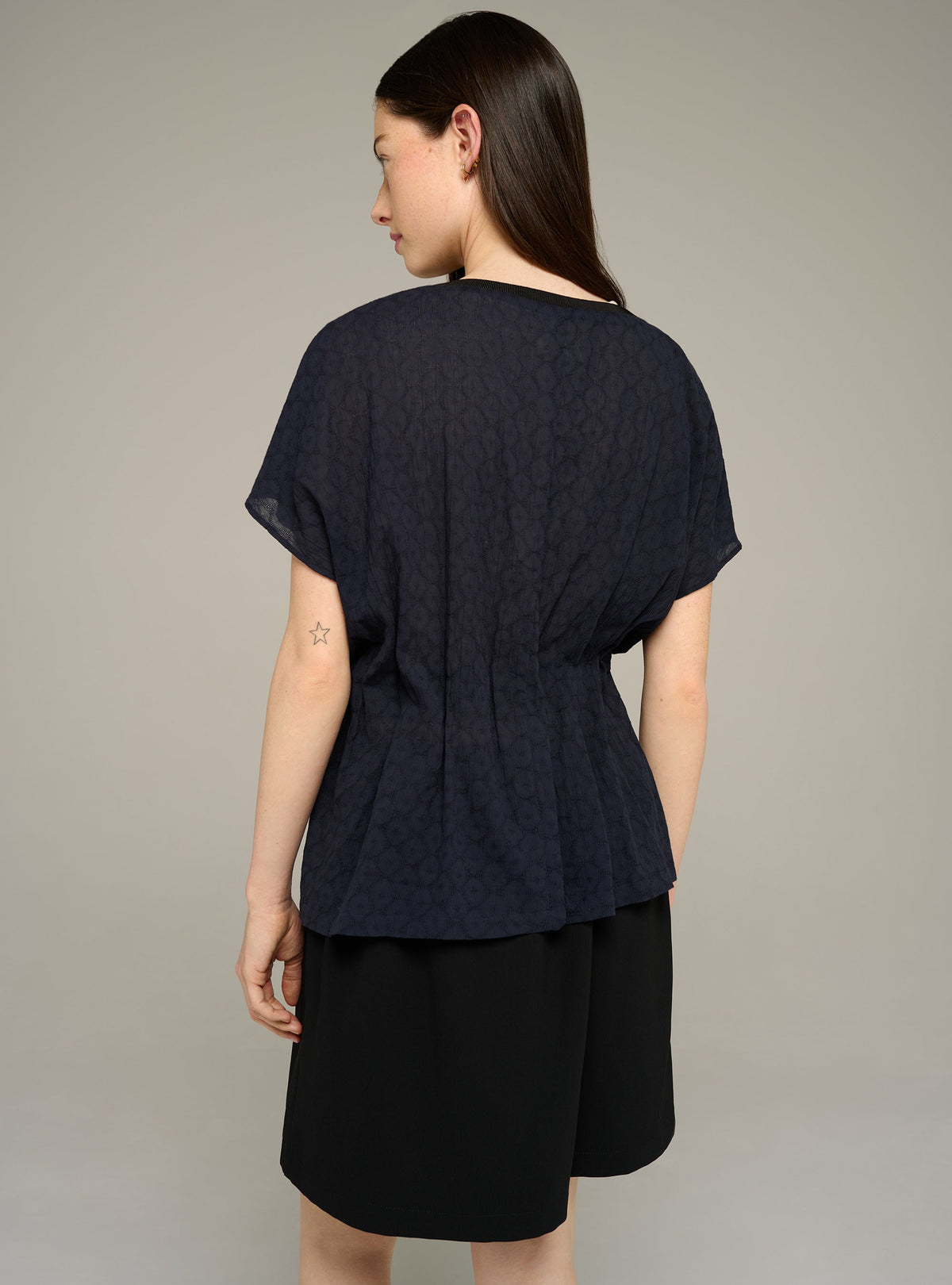 Cotélac Printed short-sleeve straight cotton blouse