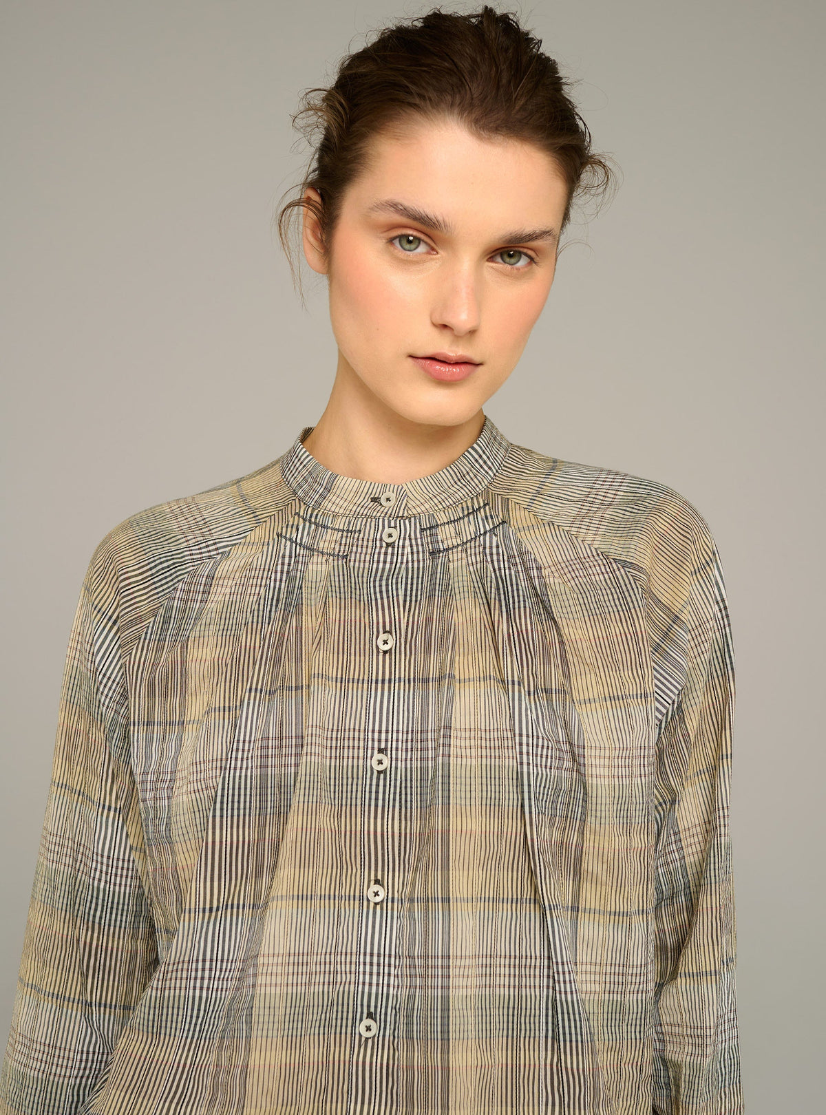 Cotélac Long-sleeve plaid officer-collar shirt