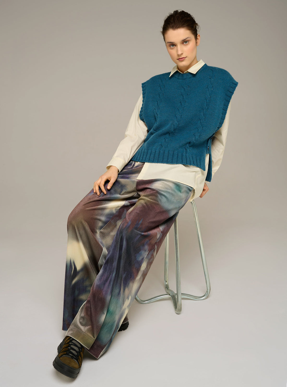 Cotélac Printed wide-leg velvet pants