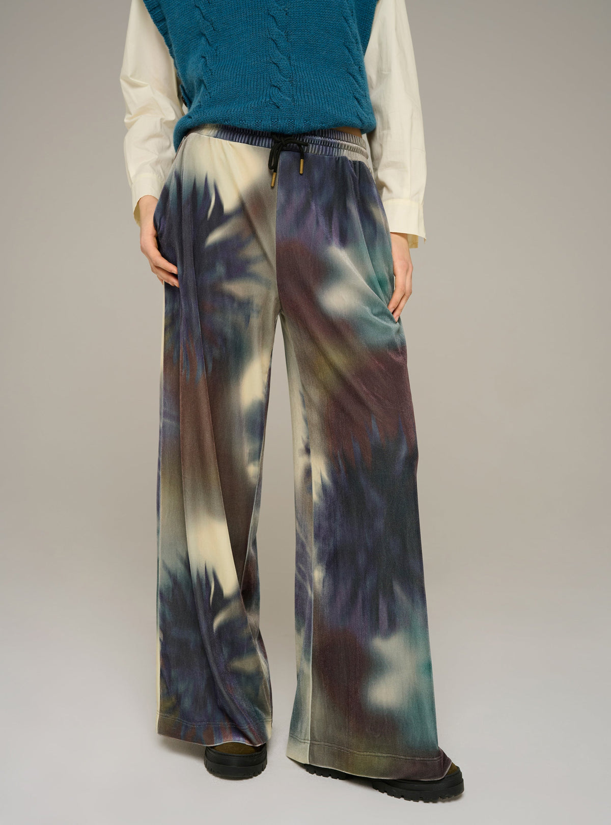 Cotélac Printed wide-leg velvet pants