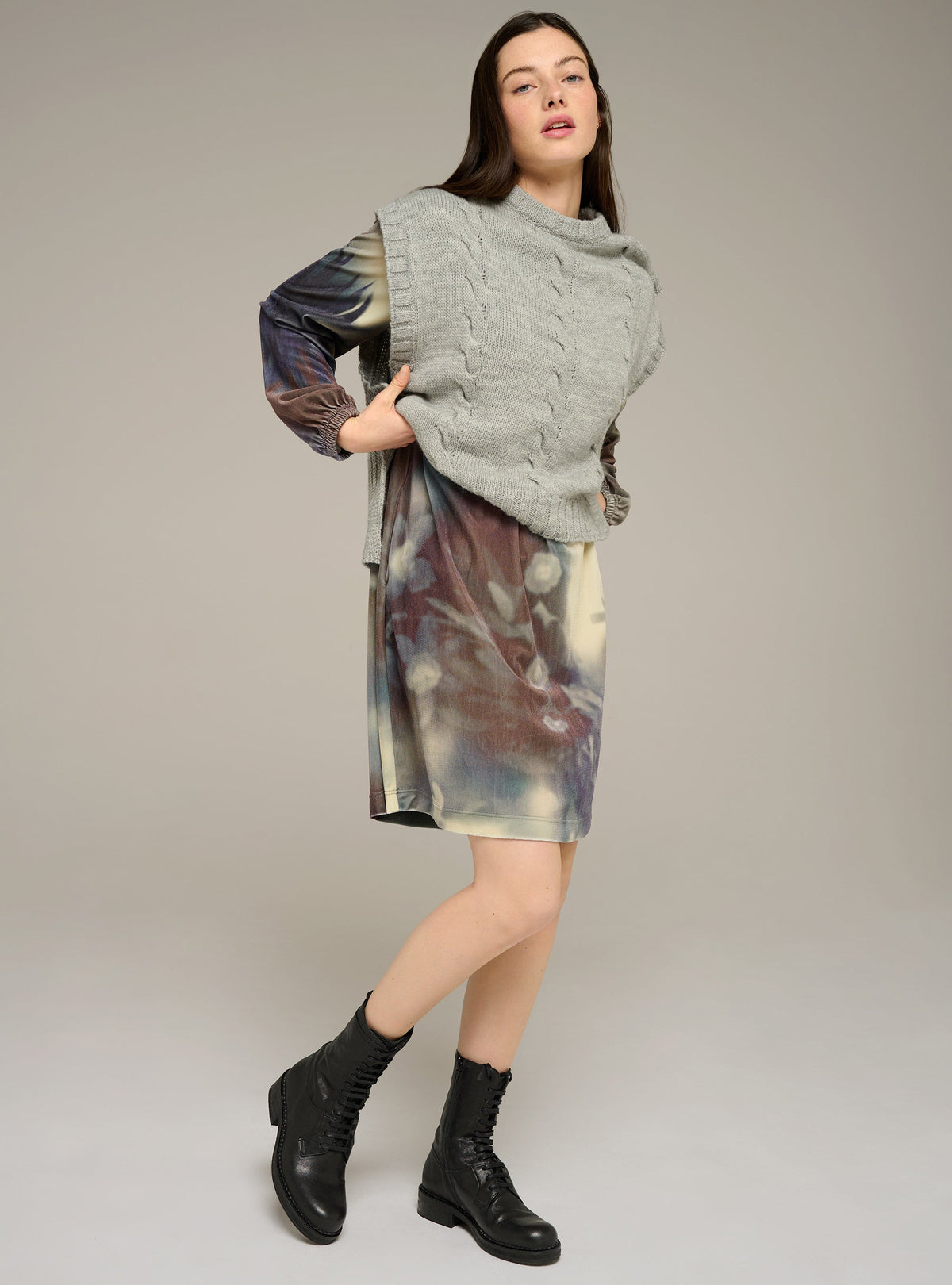 Cotélac Printed long-sleeve velvet mini dress
