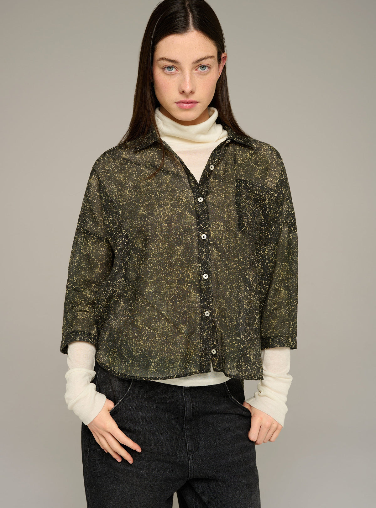Cotélac Printed long-sleeve cotton-silk voile shirt