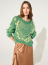 Embossed sweater, wool and green mohair