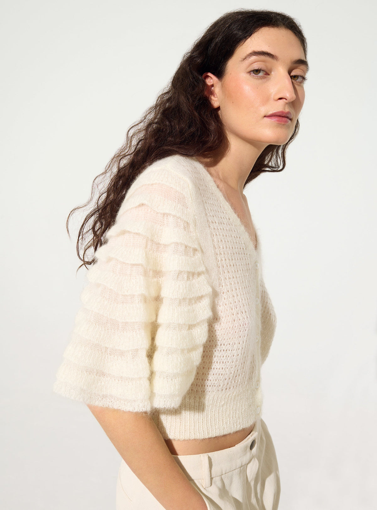Ecru mohair and wool cardigan