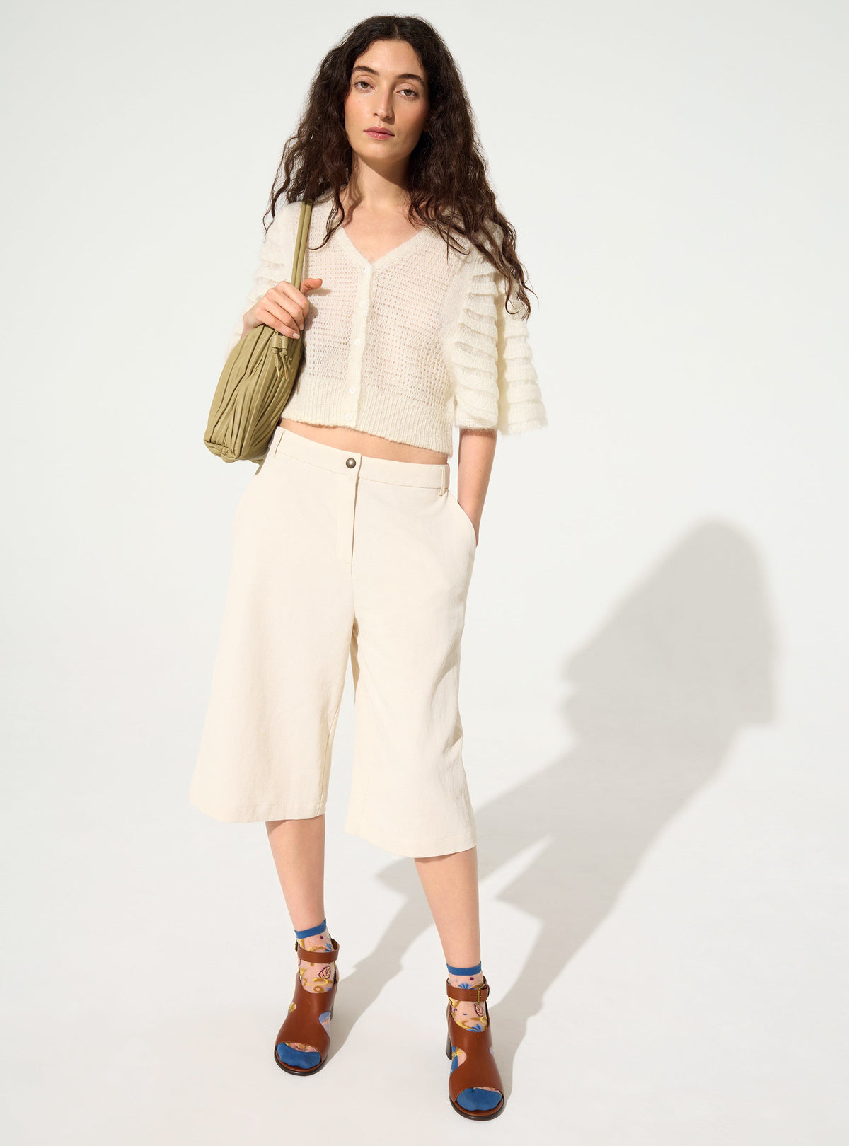 Ecru mohair and wool cardigan