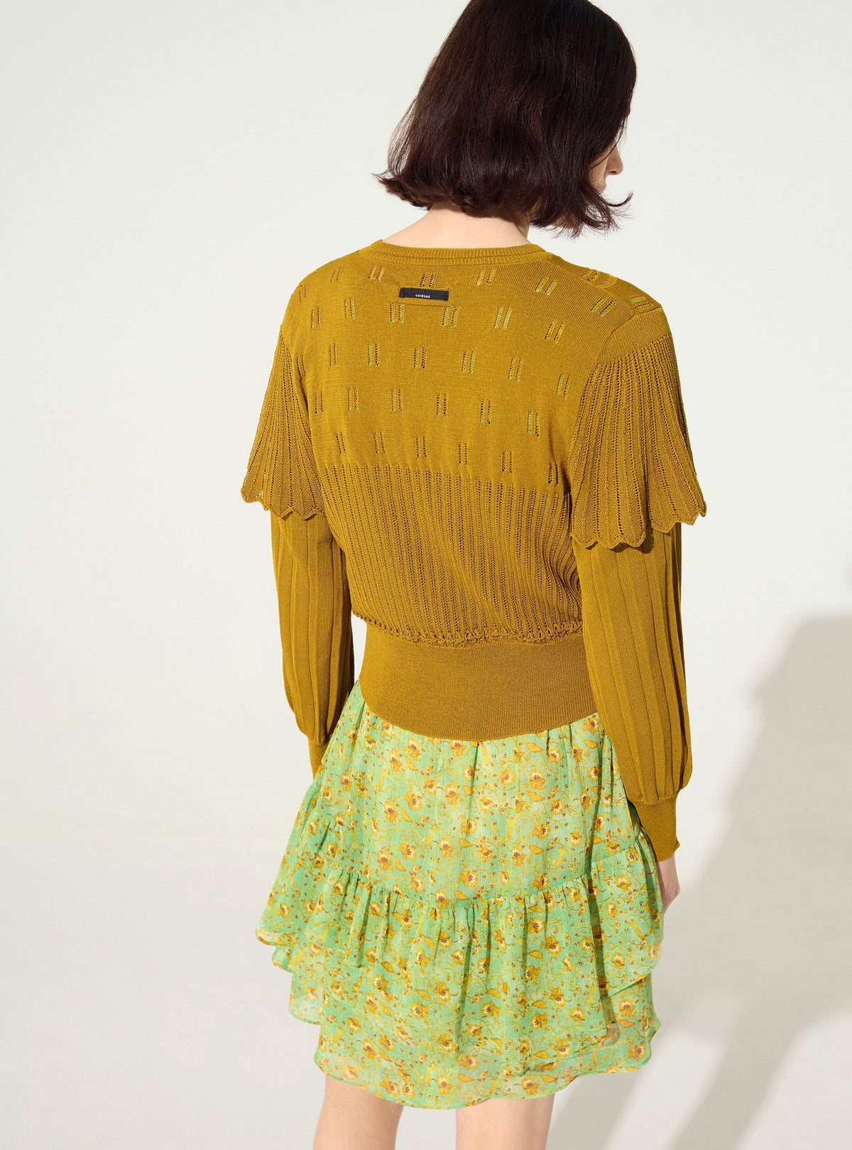Yellow ochre pleated cardigan