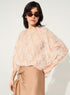Pink pleated loose lace blouse