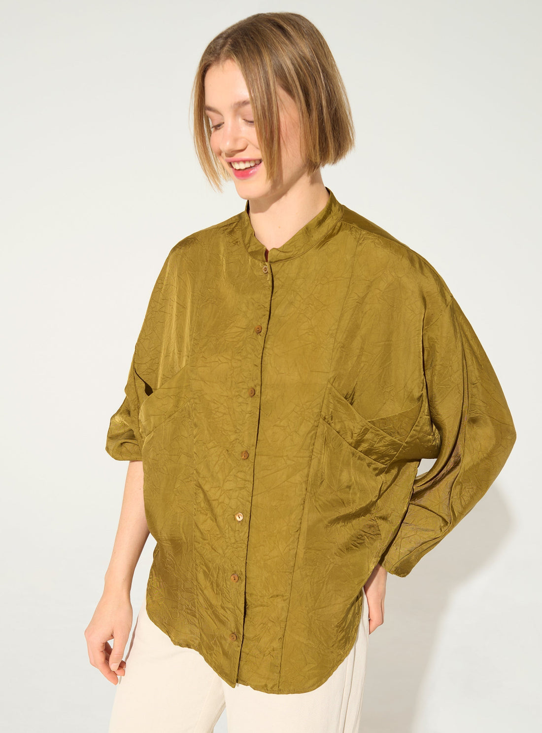Oversized shirt in bronze cupro