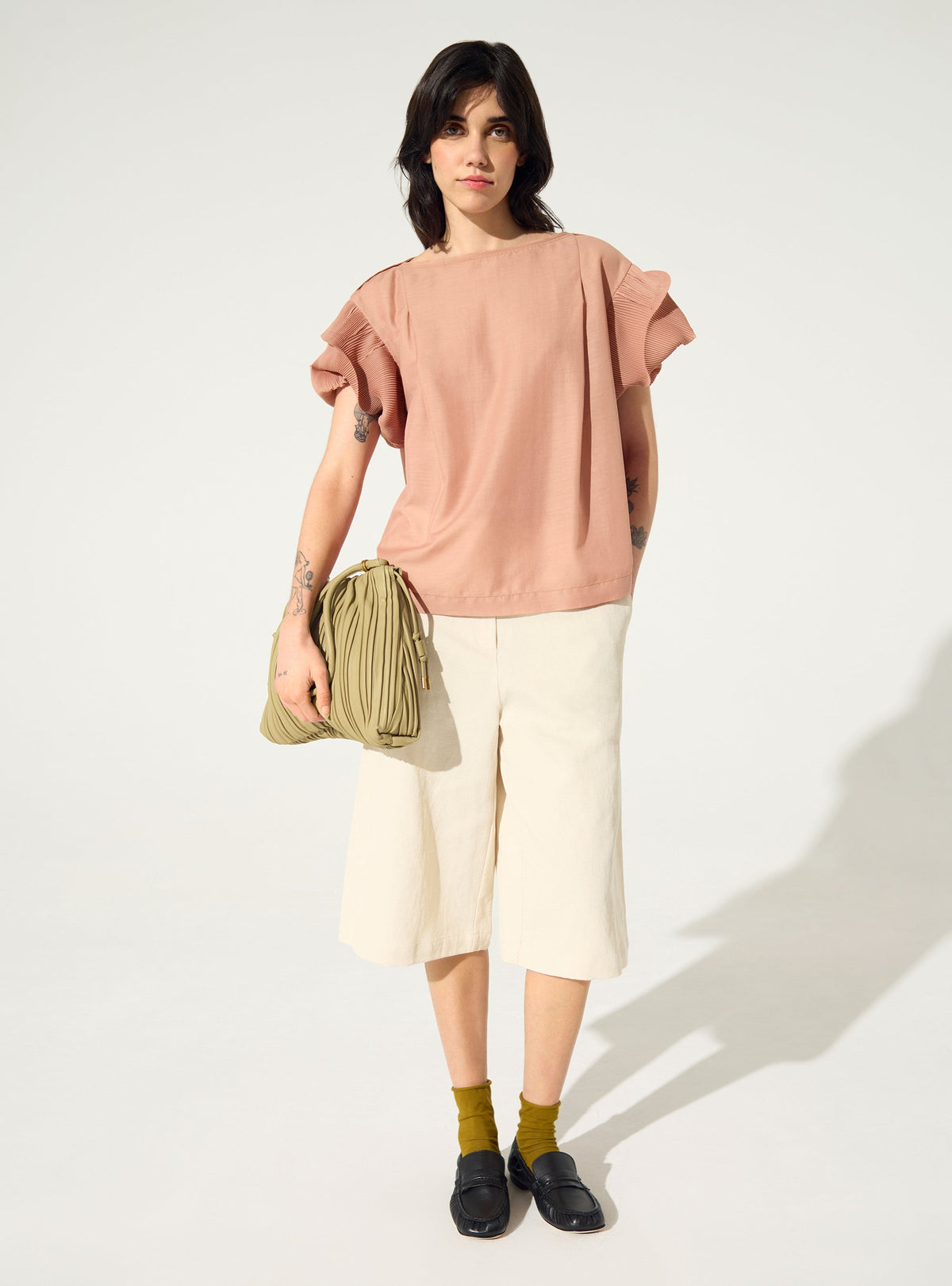 Pink pleated blouse