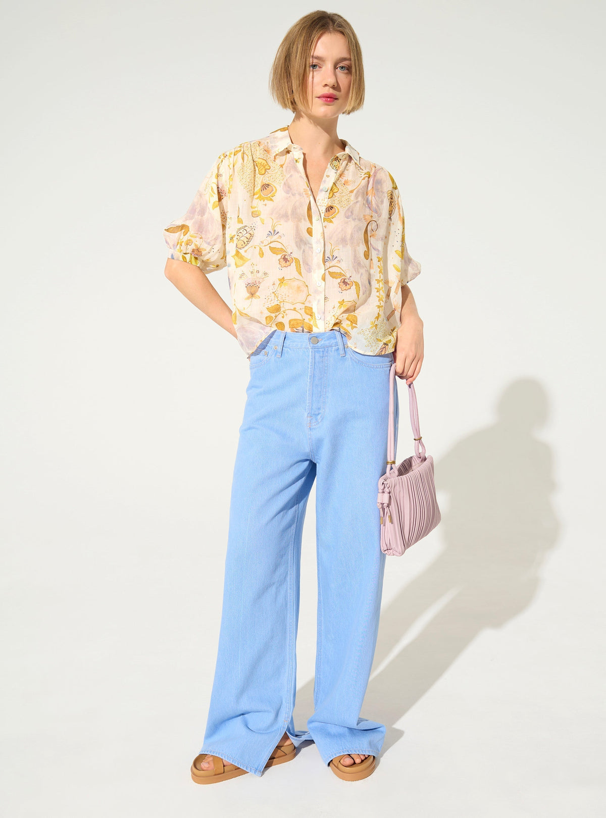 Oversized xxl white printed pleated blouse