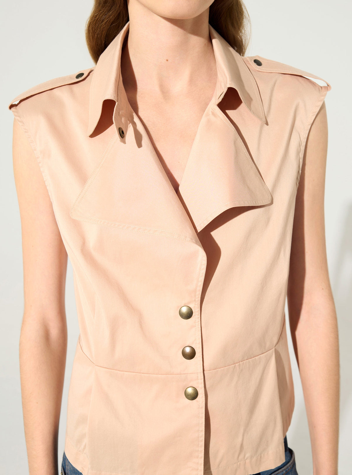 Pink cotton pleated fitted shirt