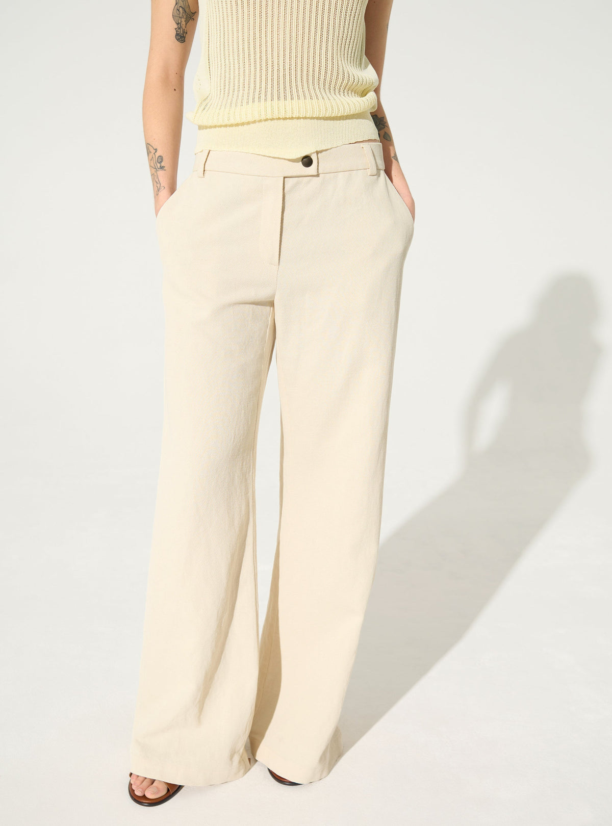 White cotton and linen trousers