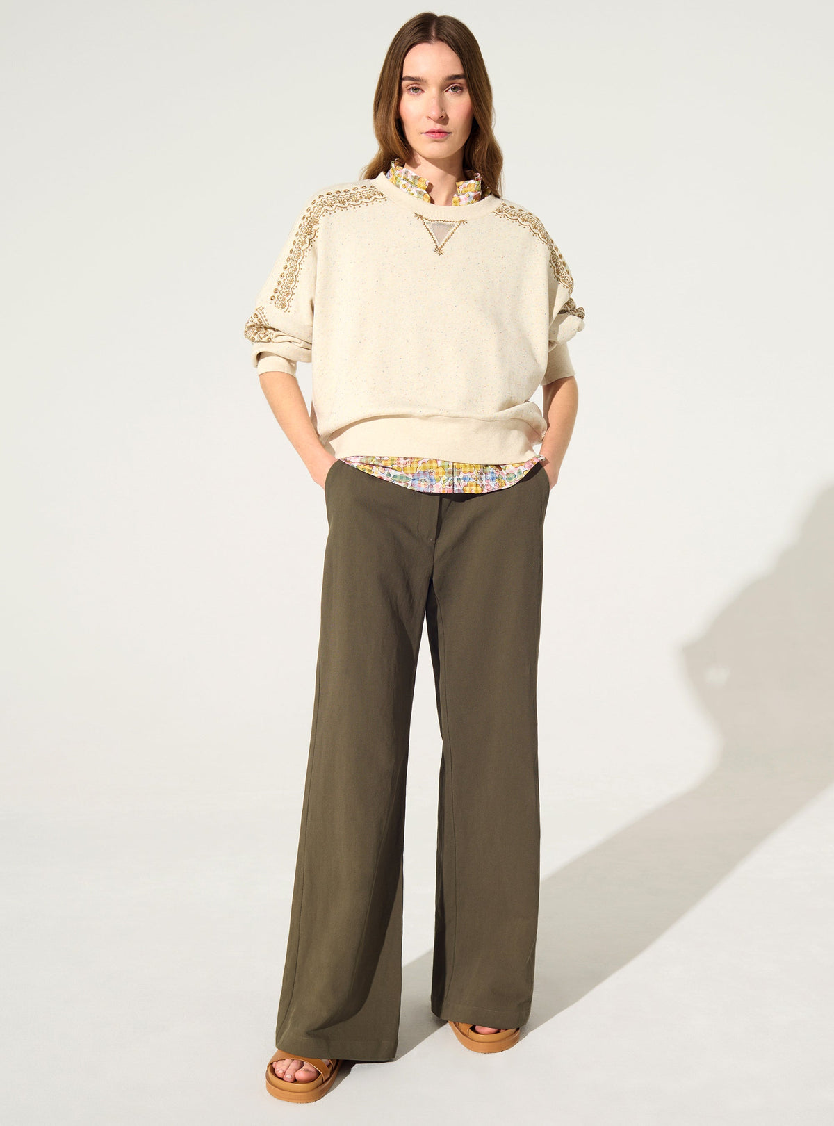 Green cotton and linen trousers