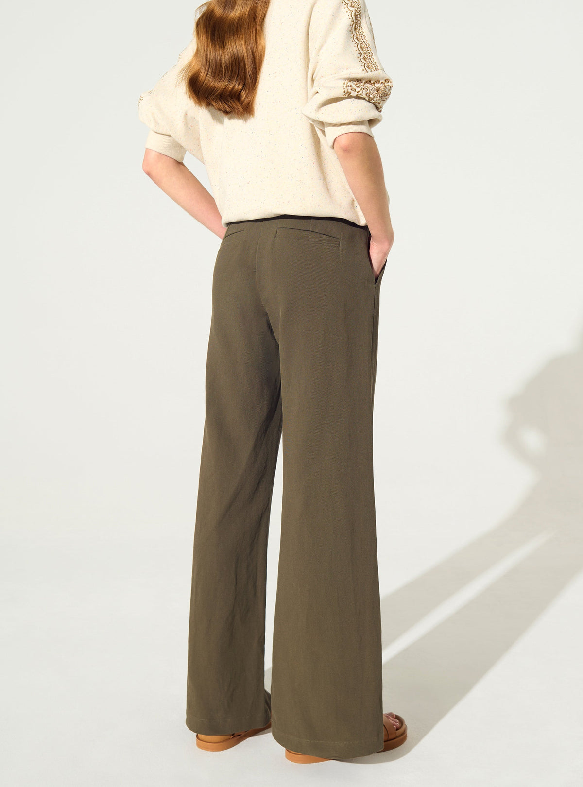 Green cotton and linen trousers