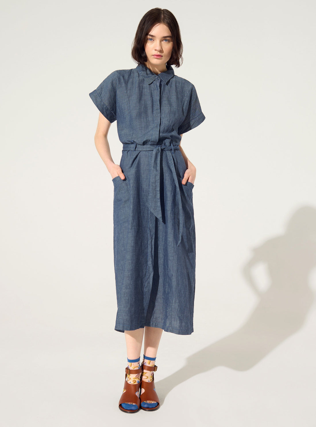 Loose linen and blue cotton dress