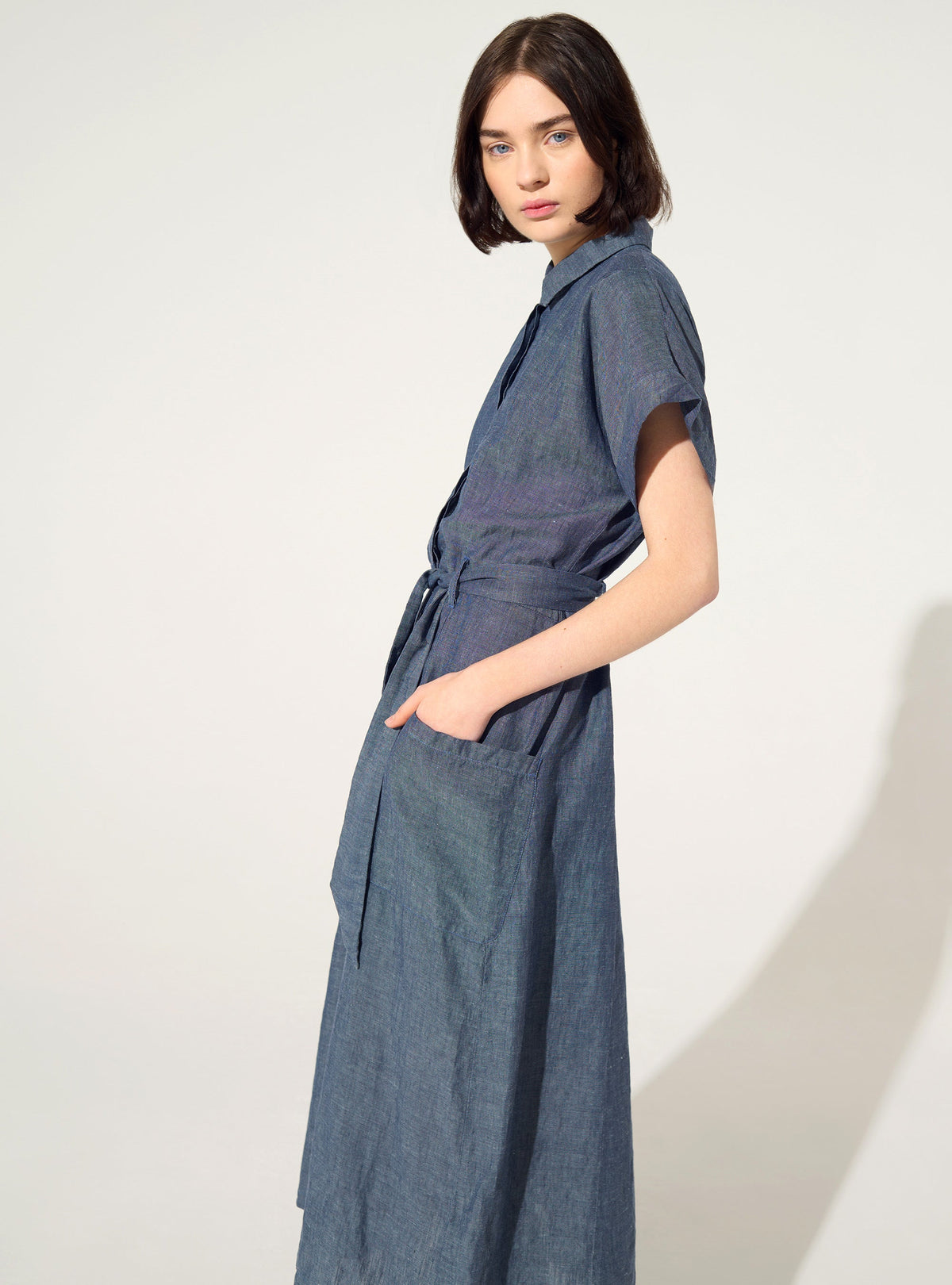 Loose linen and blue cotton dress