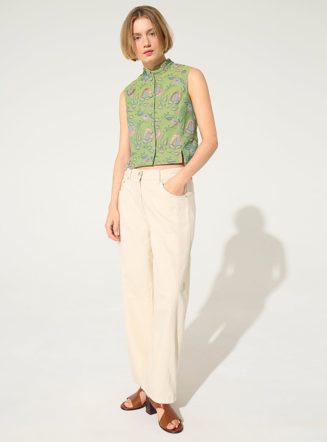 Fitted cardigan in green jacquard