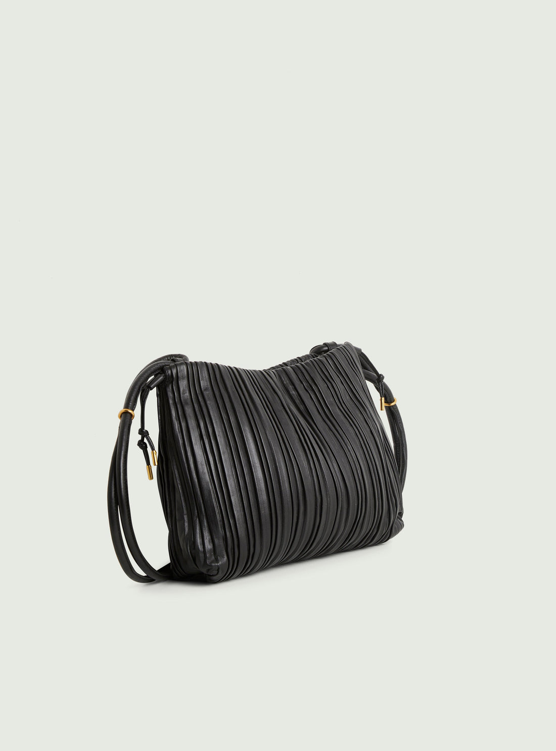 Black leather pleated bag