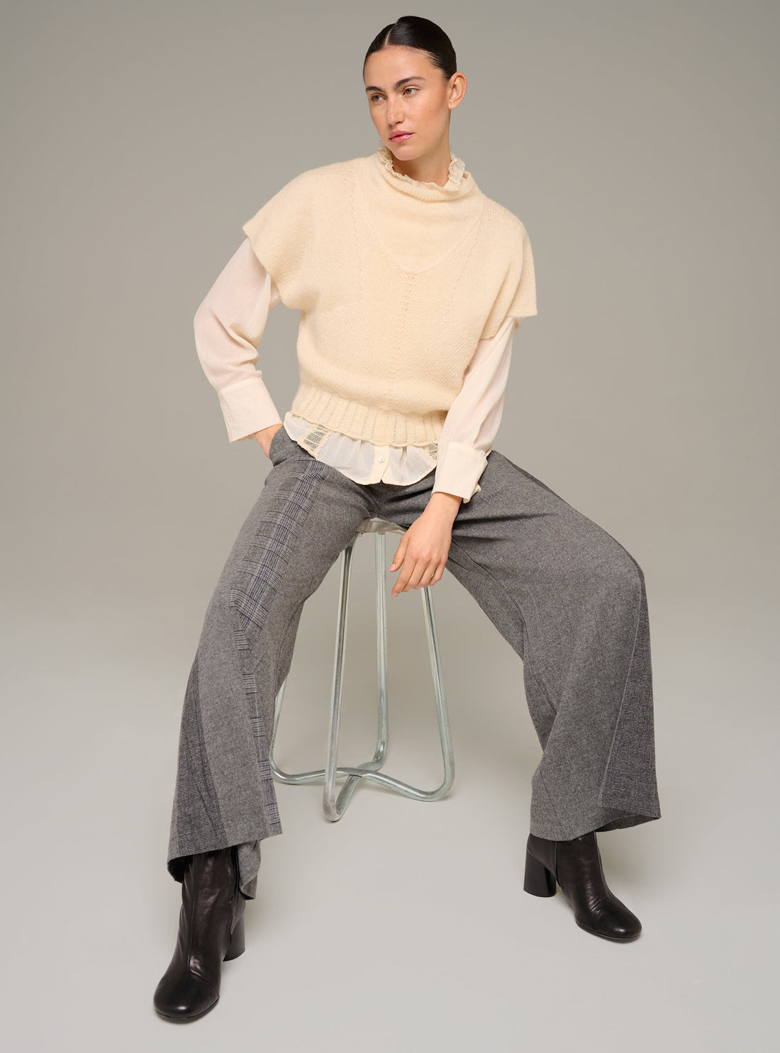 Cotélac Fitted short-sleeve sweater, ecru