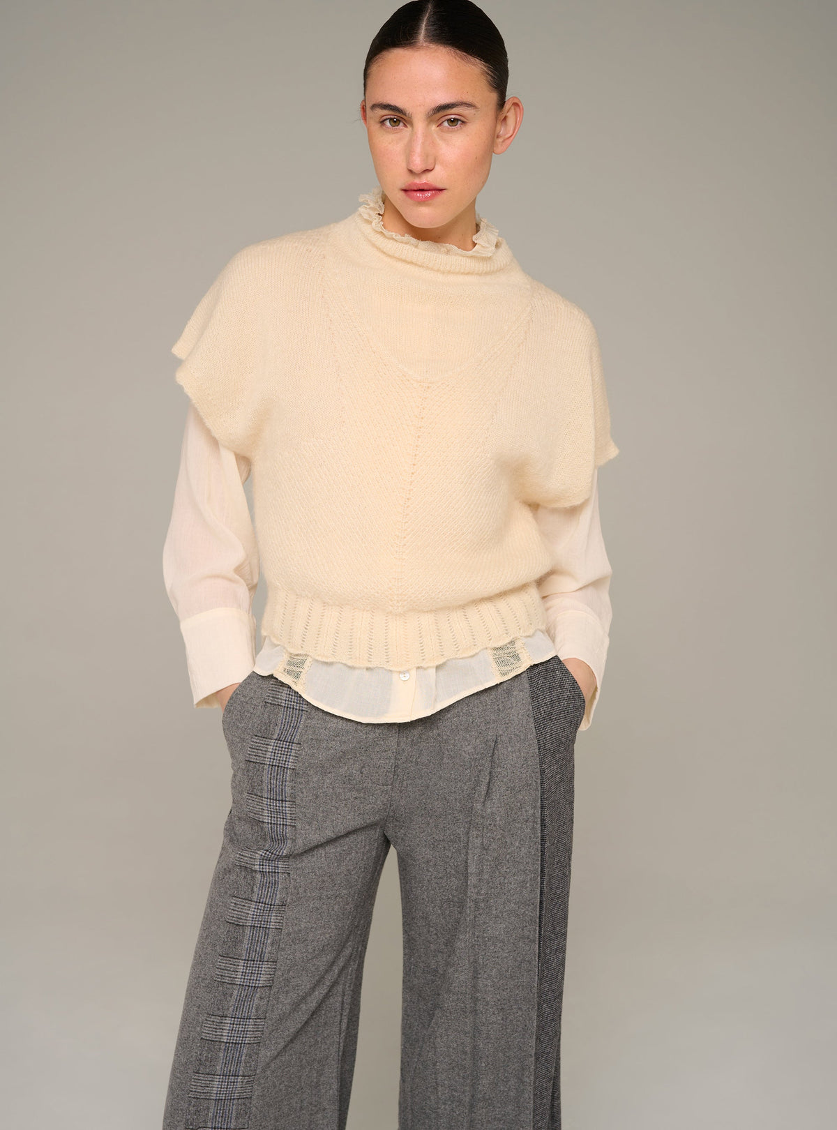 Cotélac Fitted short-sleeve sweater, ecru