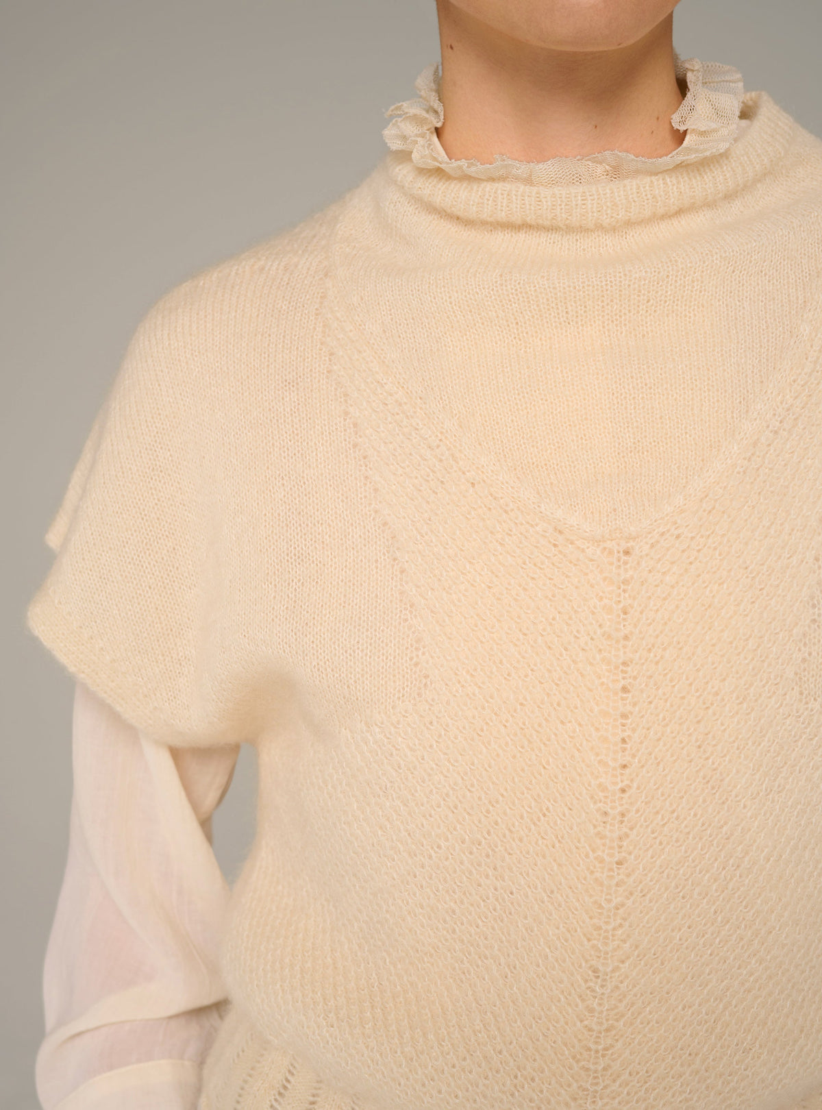 Cotélac Fitted short-sleeve sweater, ecru