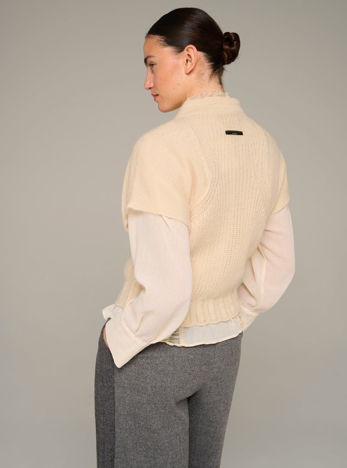 Cotélac Fitted short-sleeve sweater, ecru