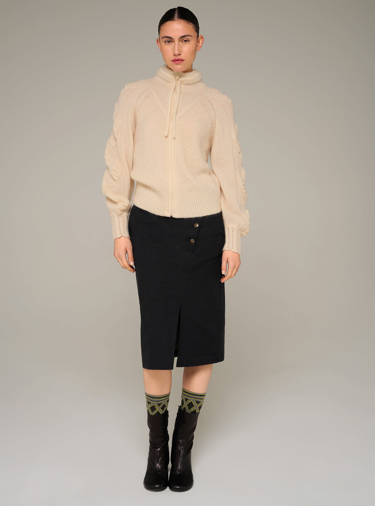 Cotélac Zip-up long-sleeve mock-neck cardigan