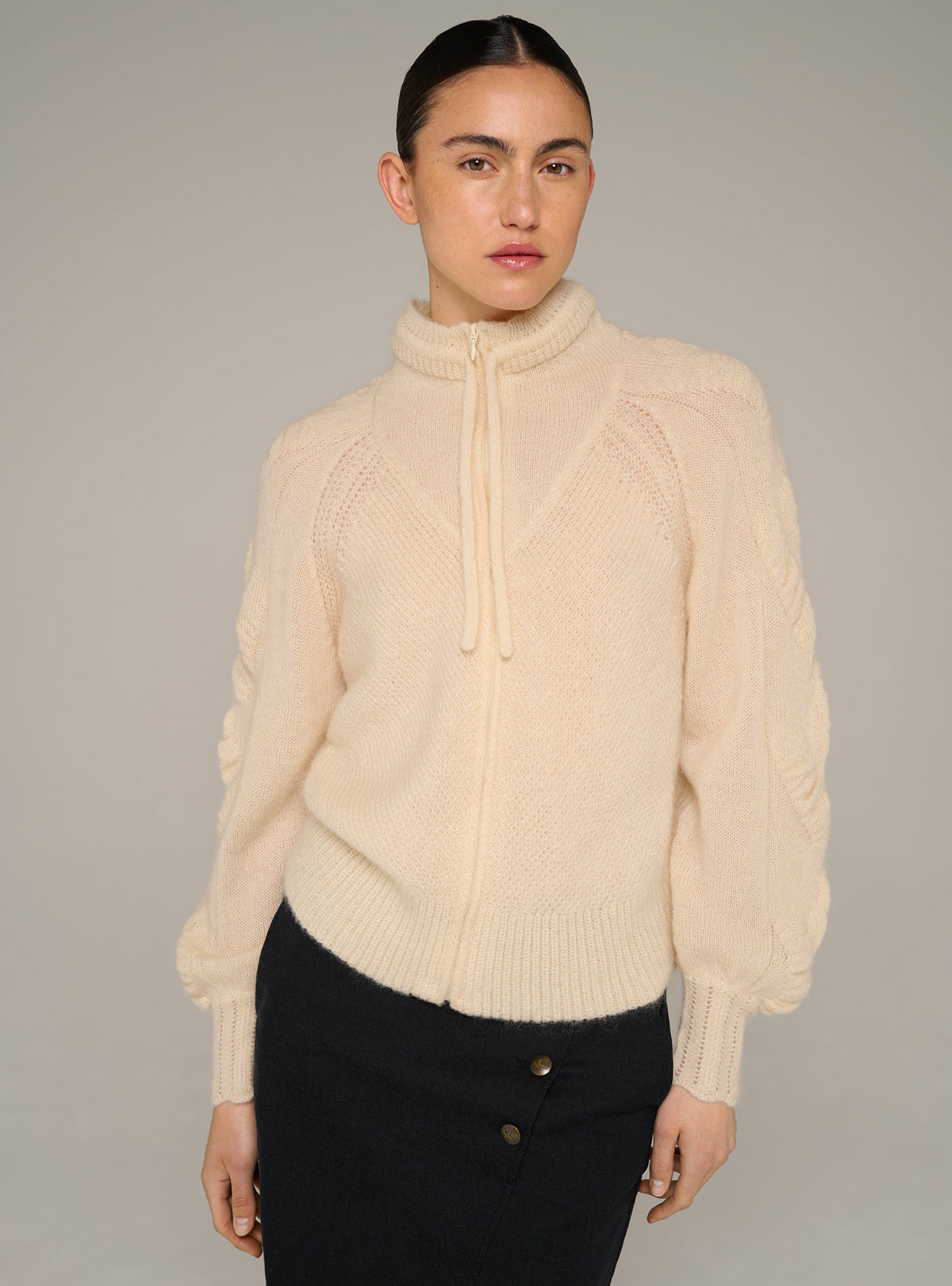 Cotélac Zip-up long-sleeve mock-neck cardigan