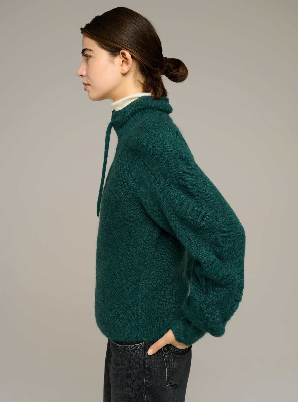 Zip-up long-sleeve mock-neck cardigan
