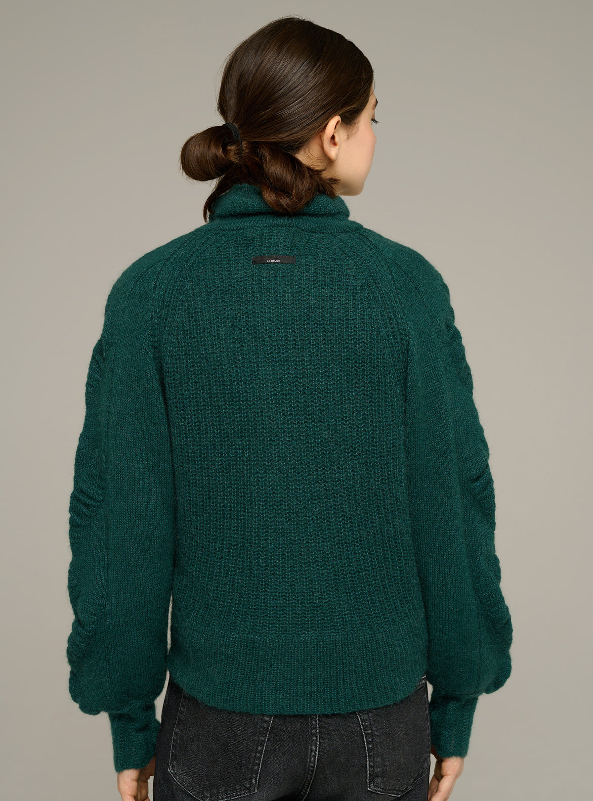 Zip-up long-sleeve mock-neck cardigan