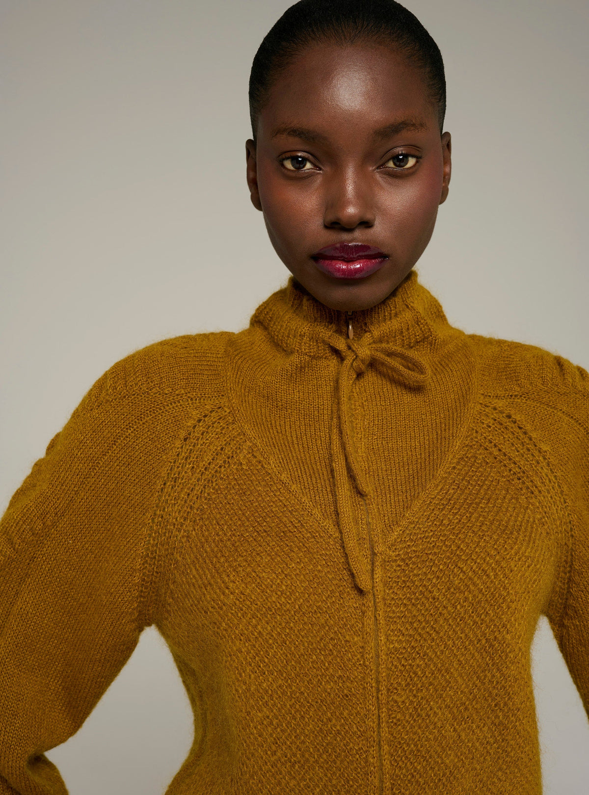 Cotélac Zip-up long-sleeve mock-neck cardigan