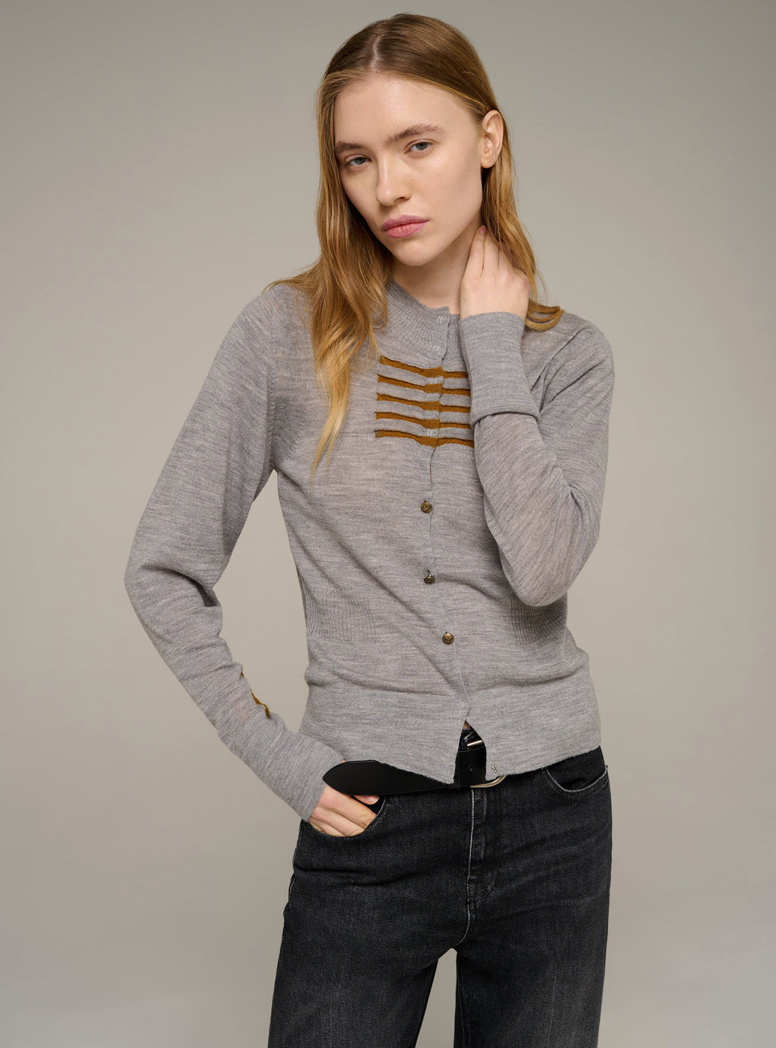 Cotélac Fitted long-sleeve crewneck cardigan