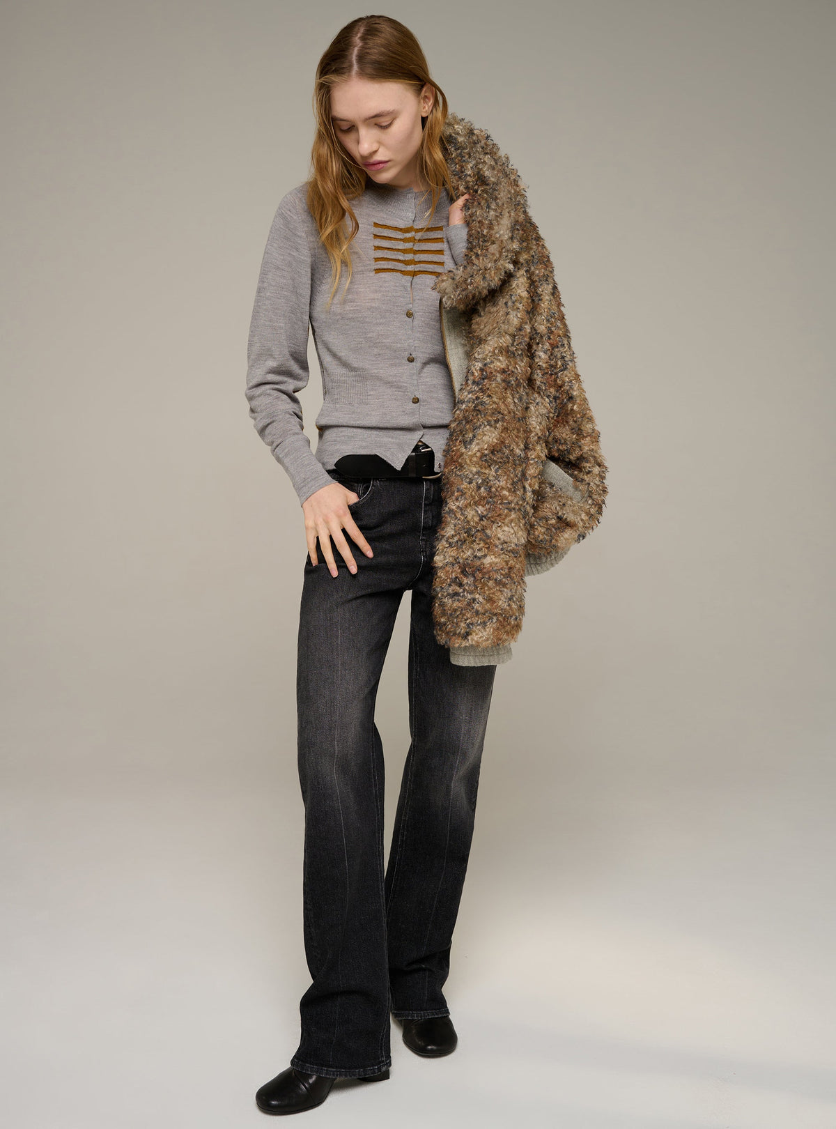 Cotélac Fitted long-sleeve crewneck cardigan